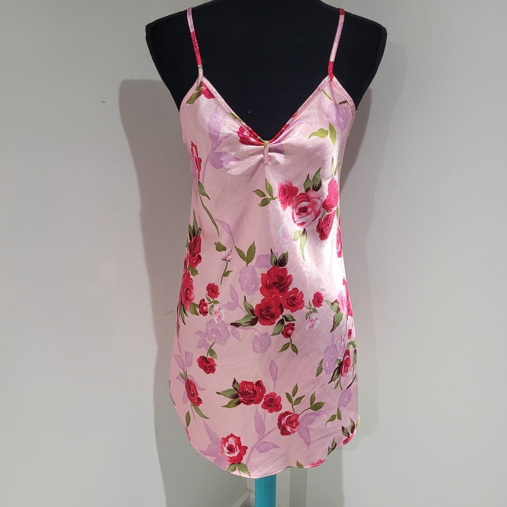 Premiere Collection Womens Vintage Floral Satin Nightgown Pink Feminine Romantic